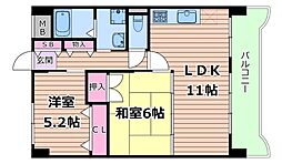 阪急宝塚本線 三国駅 徒歩7分の賃貸マンション 4階2LDKの間取り