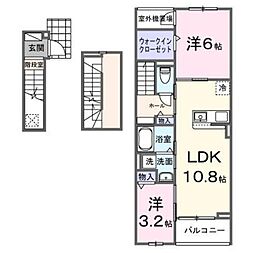 ヒカルサ西東京向台イースト 3階2LDKの間取り