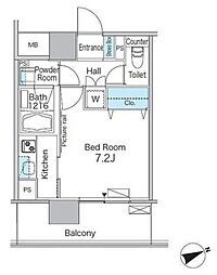 PARKFLATS芝浦 1Kの間取図画像