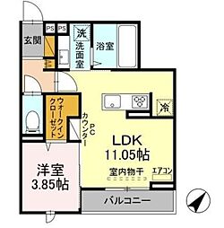 パークサイド新検見 3階1LDKの間取り