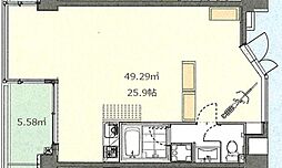 クレエ浮間舟渡 4階ワンルームの間取り