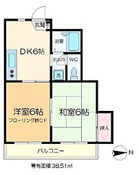 ロワール西一之江 2DKの間取図画像