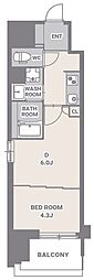 スプランディッド門前仲町 1DKの間取図画像