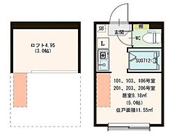 ハーモニーテラス栄町4 ワンルームの間取図画像