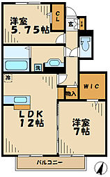 ウィット落合 1階2LDKの間取り