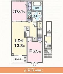 セーリウス梅原・3 2LDKの間取図画像
