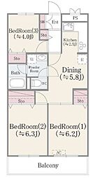 ドエルリバーサイド大島 3DKの間取図画像