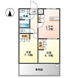 グランドフォレスト I-C 1階2LDKの間取り