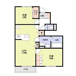 府中市栄町2丁目アパート 2LDKの間取図画像