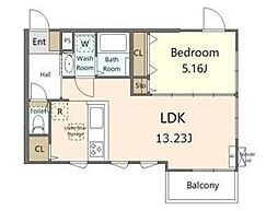 アゼリア 1階1LDKの間取り