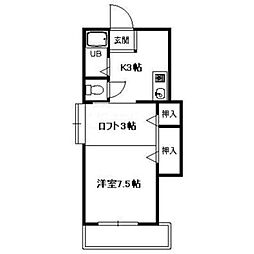 アドミラブール 1Kの間取図画像