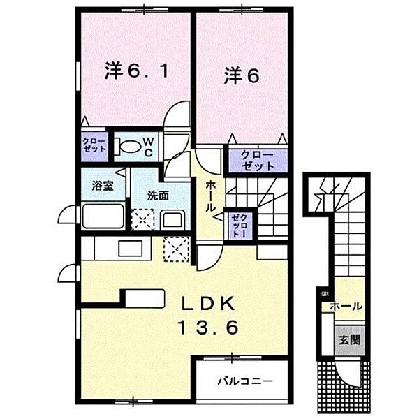 静岡県御殿場市中山(賃貸アパート2LDK・2階・61.76㎡)の写真 その2