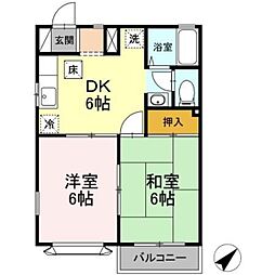 メゾングラッセB 2DKの間取図画像