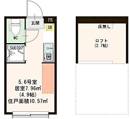 ハーモニーテラス桜上水II 2階ワンルームの間取り