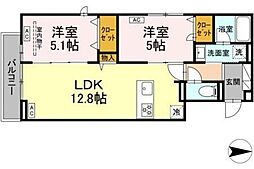 セレスティア西新井II 2階2LDKの間取り