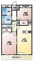 ドルファーズ 2LDKの間取図画像