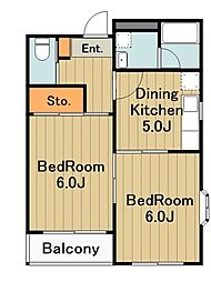 ブランシェ相模原 2階2DKの間取り