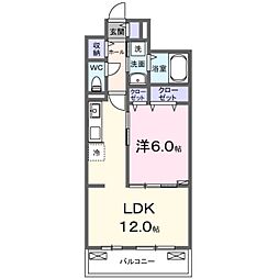 ブランドールα 3階1LDKの間取り