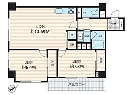三島ビル中丸町住宅 2LDKの間取図画像