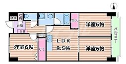シャトー・レイクルイーズ 9階3LDKの間取り