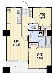東京メトロ日比谷線 広尾駅 徒歩9分の賃貸マンション 8階2LDKの間取り