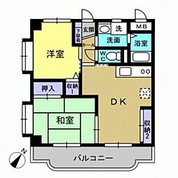 ティアラハイツ栄門 2DKの間取図画像