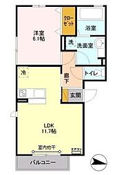 エアフォルク 1階1LDKの間取り