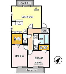 おおさか東線 高井田中央駅 徒歩6分の賃貸アパート 2階2LDKの間取り