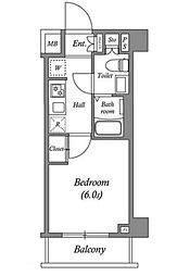 GENOVIA 南行徳 skygarden 2階1Kの間取り