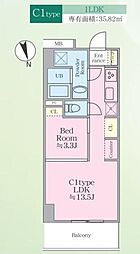 SUNBRIGHT OGIKUBO 6階1LDKの間取り