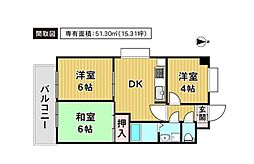 モナーク橋本 2階3DKの間取り