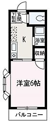 ベルコート三原 1Kの間取図画像