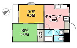 リバーテール 3階2DKの間取り