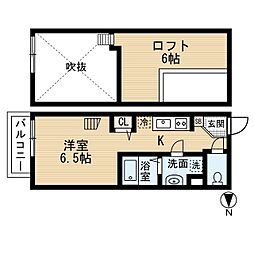 アイディアル若草 1階ワンルームの間取り