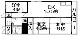 キッコーハイツ岡山手 3DKの間取図画像