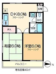パークサイドハイツ 4階2DKの間取り