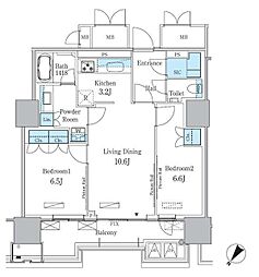 晴海フラッグ ポートヴィレッジ A棟 16階2LDKの間取り