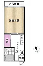 サンファミールハイツ 2階1Kの間取り