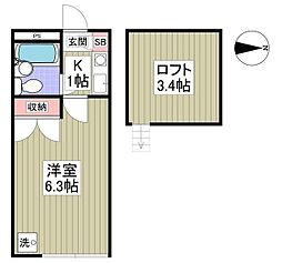 ガザニア 1Kの間取図画像