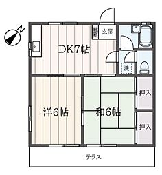 コーポことぶき 1階2DKの間取り
