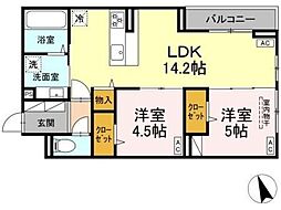 JR中央線 三鷹駅 徒歩16分の賃貸アパート 3階2LDKの間取り