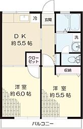 シティハイムスターライト 2DKの間取図画像