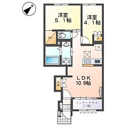 クレリア 1階2LDKの間取り