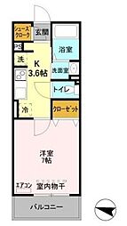 リヴィエール 1Kの間取図画像
