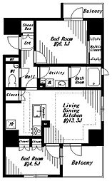 グローリオ錦糸町 2LDKの間取図画像