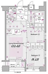 ガーラ・プレシャス東麻布 2LDKの間取図画像