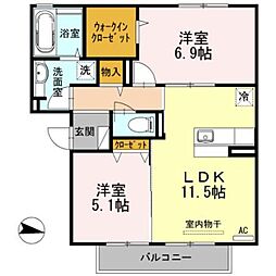 ヴィラウィスタリア 2LDKの間取図画像