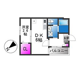 堺市堺区賑町1丁アパート 1DKの間取図画像