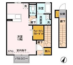 リトルアイランドIII 2階ワンルームの間取り