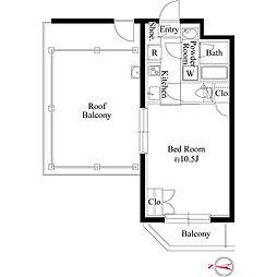 グランパセオ代々木上原II 3階1Kの間取り